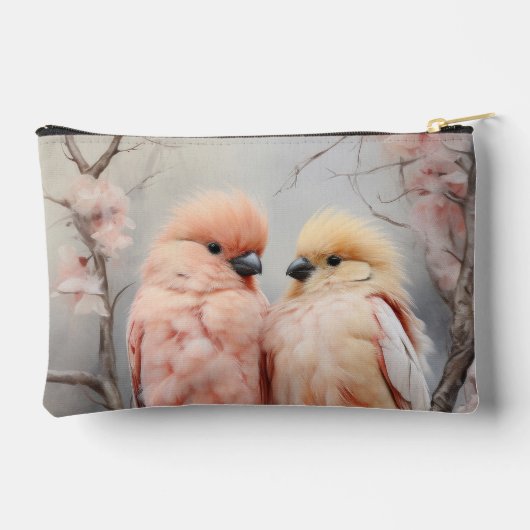 Pochette À Accessoires Paire de Lovebirds sur Cherry Blossom (Verso)