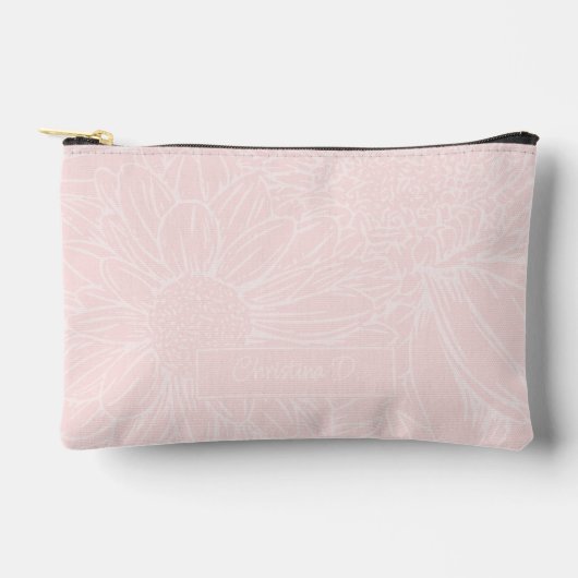 Pochette À Accessoires  Pale Pink on Pink Chrysanthemums with Name (Recto)