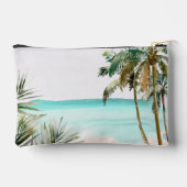 Pochette À Accessoires Palmier tropical Monogramme Plage Bleue Feuille (Verso)