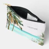 Pochette À Accessoires Palmier tropical Monogramme Plage Bleue Feuille (Ouvrir)