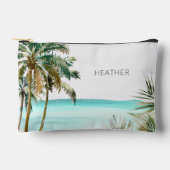 Pochette À Accessoires Palmier tropical Monogramme Plage Bleue Feuille (Recto)