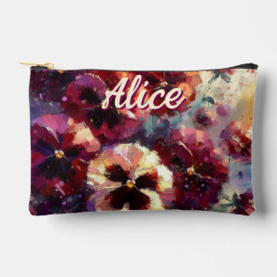 Pochette À Accessoires Pansies impressionnistes Maroon personnalisées