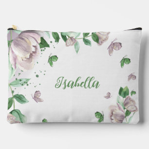 Pochette À Accessoires papillons verdoyants aux fleurs violettes
