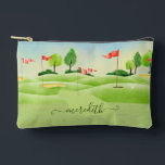 Pochette À Accessoires Parcours de golf Scène Nom personnalisé<br><div class="desc">Une scène amusante de golf aquarelle et personnalisée avec votre nom dans script. Ferait aussi un cadeau spécial. Pour obtenir de l'aide sur la conception ou des demandes spéciales,  envoyez un conversation et nous serons ravis de vous aider.</div>