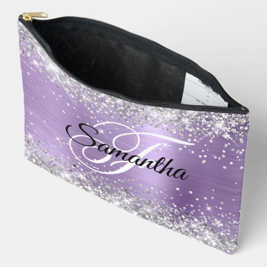 Pochette À Accessoires Parties scintillant d'argent clair violet huile Fa (Ouvrir)