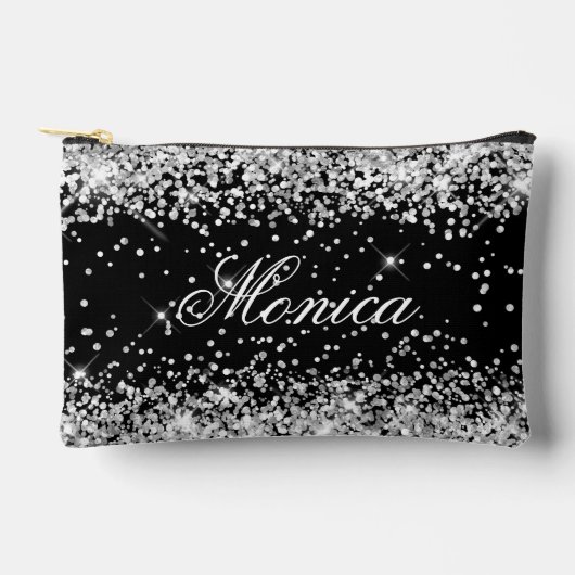 Pochette À Accessoires Parties scintillant en argent noir (Recto)