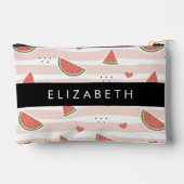 Pochette À Accessoires Pastèques Rouges, Coeurs, Bandes, Votre Nom (Verso)