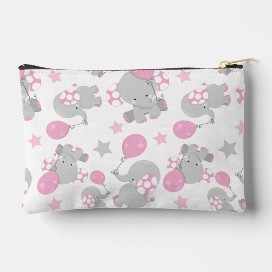 Pochette À Accessoires Pattern of Elephants, Cute Elephants - Pink Gray (Verso)