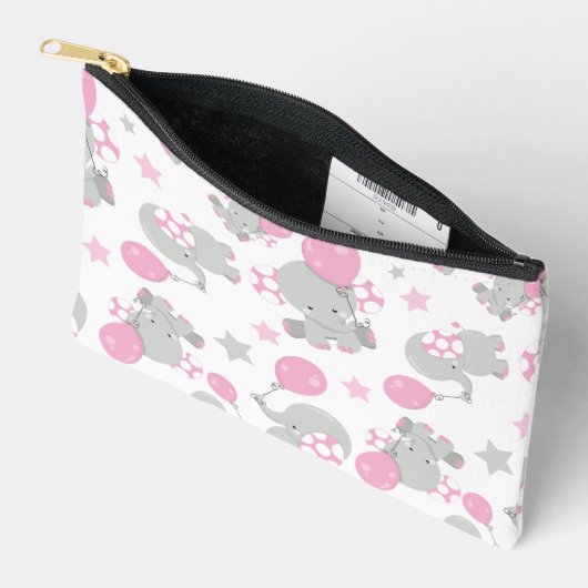Pochette À Accessoires Pattern of Elephants, Cute Elephants - Pink Gray (Ouvrir)