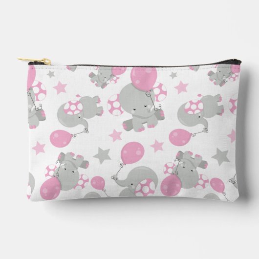 Pochette À Accessoires Pattern of Elephants, Cute Elephants - Pink Gray (Recto)