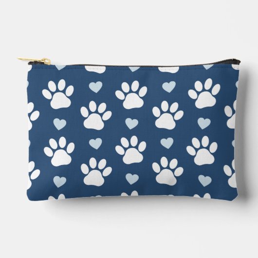 Pochette À Accessoires Pattern of paws, Dog paws, White paws, Blue Hearts (Recto)