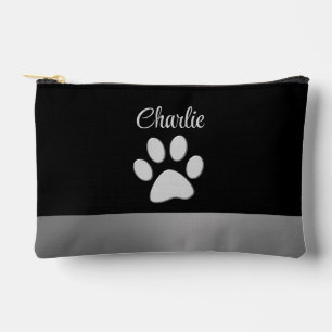 Pochette À Accessoires Paw Chien Argent sur arrière - plan noir