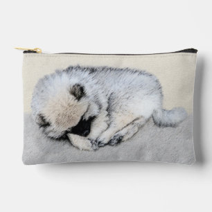 Pochette À Accessoires Peinture de Keeshond Chiot couché art original Chi