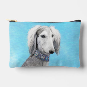 Pochette À Accessoires Peinture de Saluki Argent Plumes art chien origina