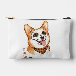Pochette À Accessoires Peinture de visage de squelette mignon Corgi Hallo