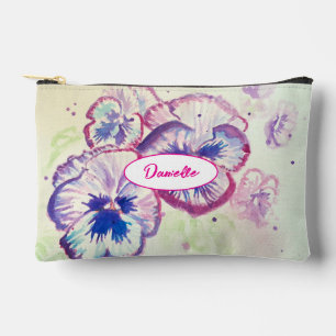 Pochette À Accessoires Pensées Rose Violet Fleur Aquarelle Fleur Femmes