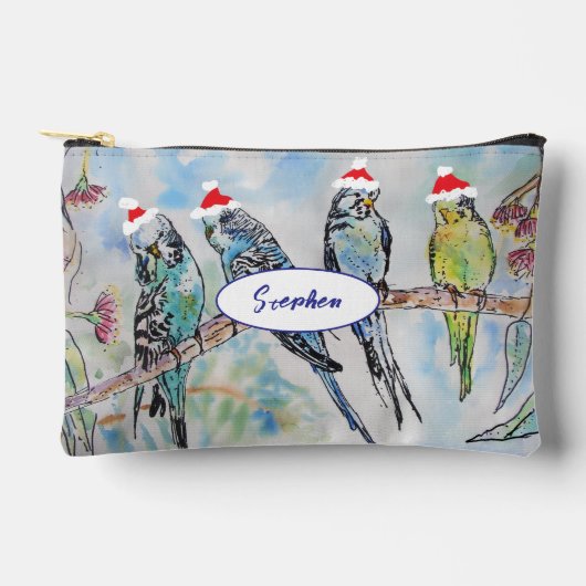Pochette À Accessoires Perruche Perruches Oiseau Oiseaux Chapeau de Noël (Recto)