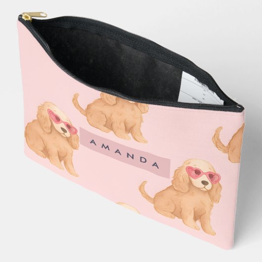 Pochette À Accessoires Personalized Cocker Spaniel Dog with Glasses (Ouvrir)
