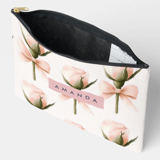 Pochette À Accessoires Personalized Coquette Pattern Blush Rose & Bow  (Ouvrir)
