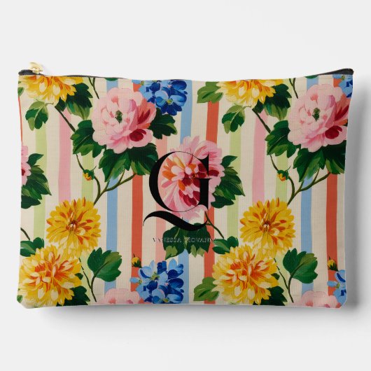 Pochette À Accessoires Personalized Floral Stripe Monogram (Recto)