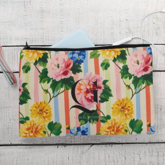 Pochette À Accessoires Personalized Floral Stripe Monogram