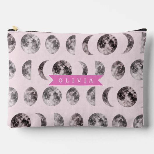 Pochette À Accessoires Personalized Pink Moon Phase Celestial Name Gift (Recto)