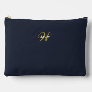 Pochette À Accessoires Personnalisé Bleu Nuit Or Monogramme Minimaliste P