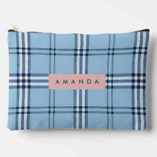 Pochette À Accessoires Personnalisé carreaux bleu clair et marine classiq