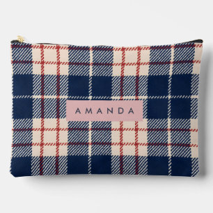 Pochette À Accessoires Personnalisé Carreaux Navy et Rouge Classique
