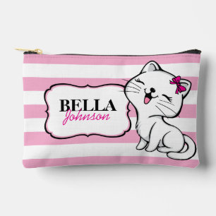 Pochette À Accessoires Personnalisé Cute Kitty rose rayé