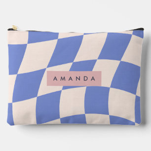 Pochette À Accessoires Personnalisé Damier Bleu Pastel Ondulé