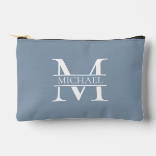 Pochette À Accessoires Personnalisé Elegant Dusty Blue Monogramme et nom