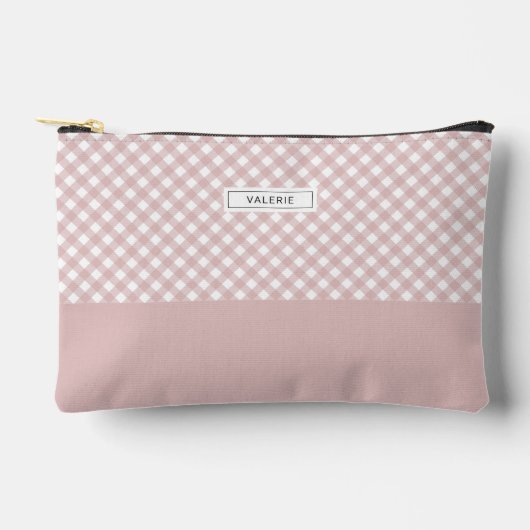 Pochette À Accessoires Personnalisé Élégant Motif Plaid Rose Muet (Recto)