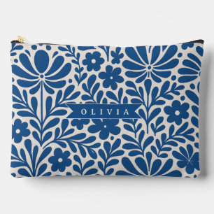 Pochette À Accessoires Personnalisé Floral Folklorique Bleu Nordique Sur