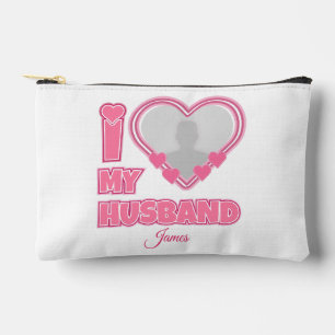 Pochette À Accessoires Personnalisé I Love My Husband - Ajouter Photo & N