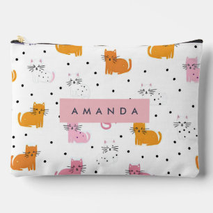Pochette À Accessoires Personnalisé Motif de chat jouant avec Pois
