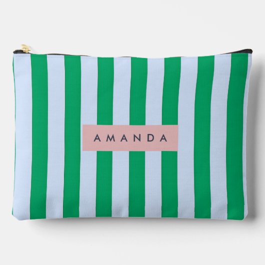 Pochette À Accessoires Personnalisé rayé vert et blanc classique (Recto)
