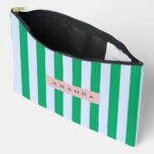 Pochette À Accessoires Personnalisé rayé vert et blanc classique (Ouvrir)