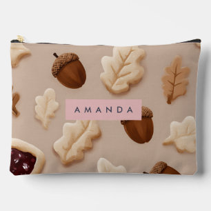Pochette À Accessoires Personnalisé Rustic Acorn & Oak Leaf Motif