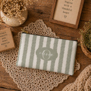Pochette À Accessoires Personnalisé Rustique Vert Sauge Rayé