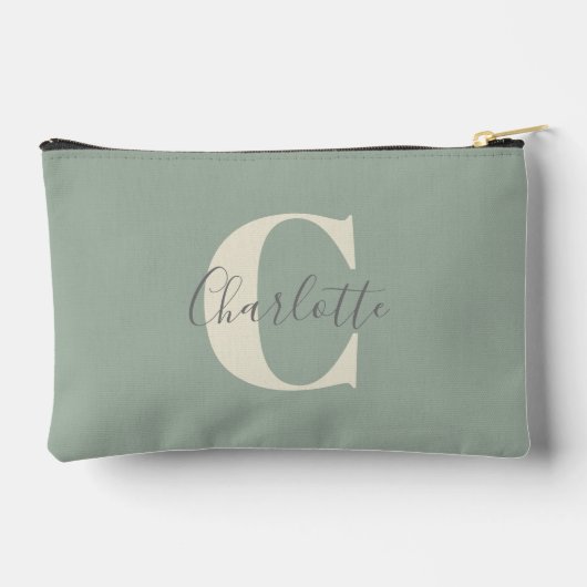 Pochette À Accessoires Personnalisé Simple Monogramme Nom Sage Style (Verso)