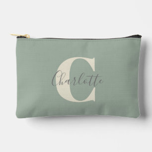 Pochette À Accessoires Personnalisé Simple Monogramme Nom Sage Style