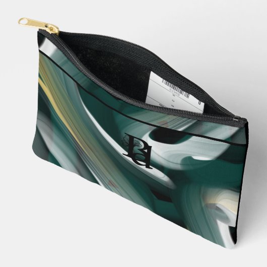 Pochette À Accessoires Petit Accessoire Noir Tendance Abstrait Vert (Ouvrir)