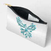Pochette À Accessoires Phoenix bleu turquoise se lève sur l'argent (Ouvrir)