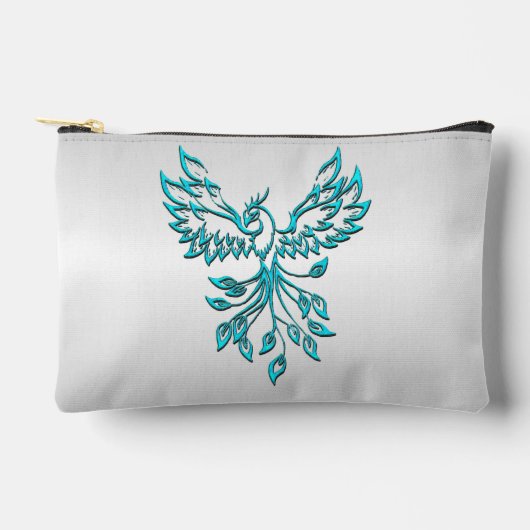 Pochette À Accessoires Phoenix bleu turquoise se lève sur l'argent (Recto)
