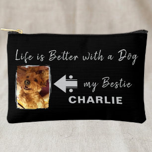 Pochette À Accessoires Photo de chien personnalisé avec initiales noir gr