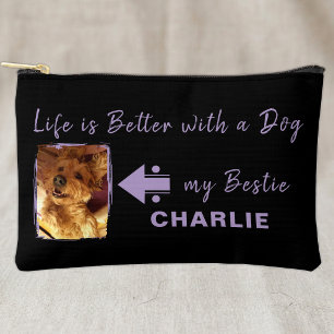 Pochette À Accessoires Photo de chien personnalisé avec initiales noir vi