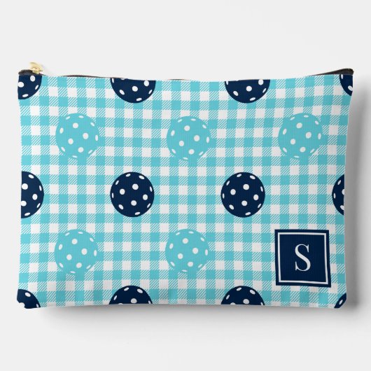Pochette À Accessoires Pickleball Préparé Gingham Bleu Turquoise Monogram (Recto)