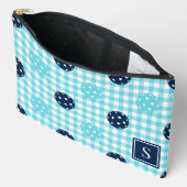 Pochette À Accessoires Pickleball Préparé Gingham Bleu Turquoise Monogram (Ouvrir)