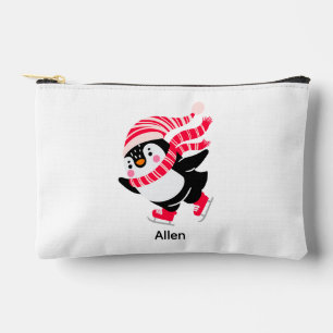 Pochette À Accessoires Pingouin de Noël dans un Casquette et écharpe sur